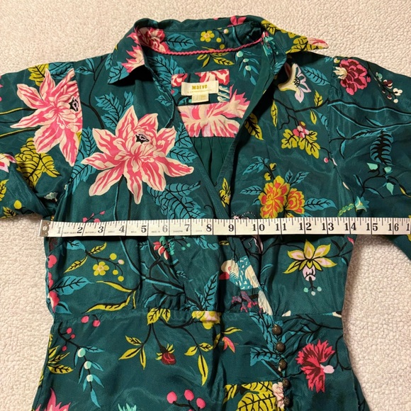 Anthropologie Maeve Green Floral & Bird Print Button-Front Midi Dress Wrap - Picture 10 of 15